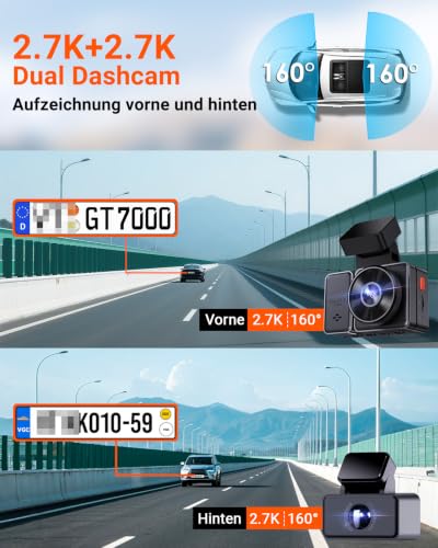 VANTRUE E2 2.7K+2.7K Dashcam vorne hinten, WDR Nachtsicht mit Fernbedienung | Dash cam Dual 1944P Front und Hinten, 5GHz WiFi 9MB/S GPS, 24/7 Parküberwachung, G Sensor, Sprachbefehle, 2.45’’