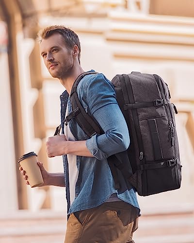 Inateck 38.5-46.2L Reiserucksack Erweiterbarer Handgepäck Rucksack,Schwarz | Spritzwassergeschütztes Carry on Kabinenrucksack Flugzeug Backpack, Herren Damen für 15.6 Zoll Laptop, Weekender,Business