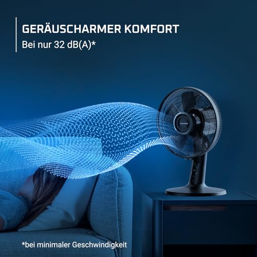 Rowenta Turbo Silence Extreme+ Tischventilator, Schwarz VU2750 | 32 dB(A), leistungsstarker Luftstrom bis 7,5 m, 5 Geschwindigkeiten & 2 Modi, 120° Oszillation, Fernbedienung, Farbe: Schwarz