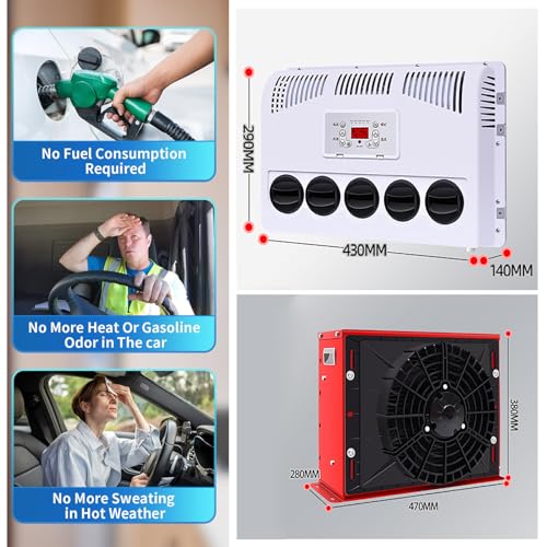 RV-Klimaanlage - 12V/24V Split Parking AC Kit mit 850W Leistung, 450m³/h Luftvolumen, leise & schnelle Kühlung für LKW, Busse, Wohnmobile, Wohnwagen & Bagger