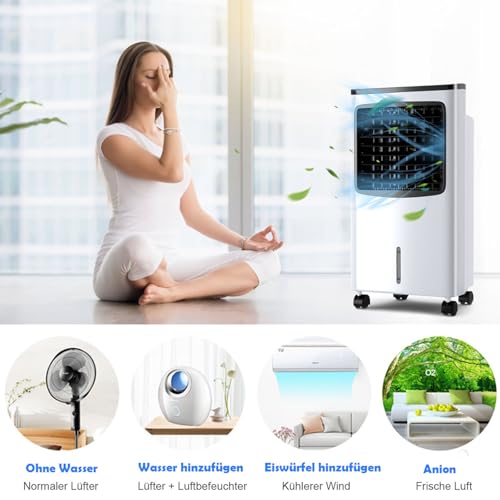 COSTWAY Mobile Klimaanlage ohne Abluftschlauch, 3 in 1 Luftkühler & Luftbefeuchter & Ventilator, 8 L Wassertank, 7,5H Timer, 3 Modi & 3 Geschwindigkeiten, inkl. 2 Kühlakkus & Fernbedienung