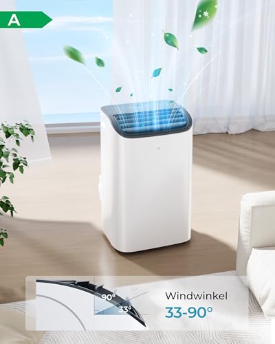 EUHOMY Mobile Klimaanlage 12000 BTU mit Abluftschlauch | 3-in-1 Mobiles Klimagerät: Kühlen, Entfeuchten, Ventilieren | 4-Stufen-Lüfter | 410 m³/h | Energieeffizienzklasse A | <50 dB | 24h-Timer