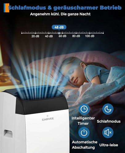 Garvee Mobile Klimaanlage 10000 BTU, 4-in-1 Klimagerät mit Kühlen & Entfeuchten & Ventilieren, Leiser Betrieb <50dB, Digitaldisplay + Fernbedienung, 24h Timer, Fenster-Installationsset, bis 51 m²