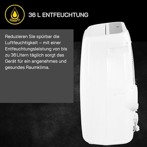 GUTFELS mobile Klimaanlage, 3-in-1 Gerät, 14000 BTU mit 4,0 kW Kühlleistung, 450m³/h, geeignet für 45m², Entfeuchtet 36 Liter/Tag, 1538 Watt, CM 81455 we