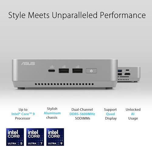 ASUS NUC 14 Pro+ RNUC14RVSU500000I, UCFF, Mini-PC Barebone, DDR5-SDRAM, PCI Express, 802.11a, 802.11 (90AR0051-M00010)