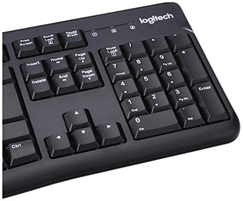 Logitech K120 Kabelgebundene Business Tastatur für Windows und Linux, USB-Anschluss, Leises Tippen, Robust, Spritzwassergeschützt, Tastaturaufsteller, Schweizer QWERTZ-Layout - Schwarz