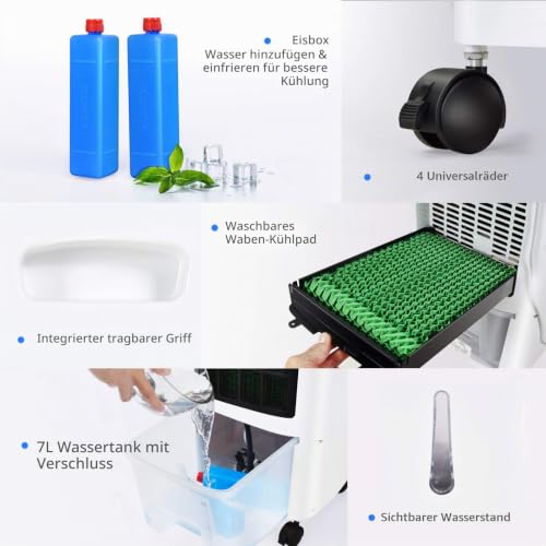 SOARS Mobile Klimaanlage ohne Abluftschlauch, 3-in-1 Luftkühler mit 7L Wassertank