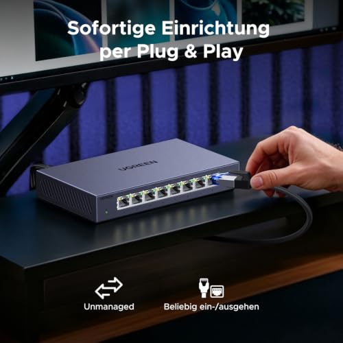 UGREEN 2.5G LAN Switch mit 8X 2.5G Ports, Plug & Play (8-Ports) | Unmanaged Netzwerk Switch für Computer, NAS, Desktop, Schnelle Datenübertragung, lüfterlos und leise, Robustes Metallgehäuse