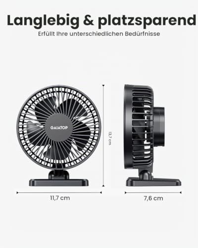 Gaiatop USB-Schreibtischventilator, klein, aber leistungsstark, tragbar, leise, 3 Geschwindigkeiten, Mini-Ventilator für bessere Kühlung, Home Office Auto Indoor Outdoor (schwarz)