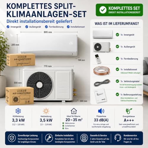 DreamGoods Split Airco - Klimaanlage ohne Ablaufschlauch - Wechselrichter Klimaanlage 12.000 BTU - Kühlen & Heizen - Luftentfeuchter - Außengerät