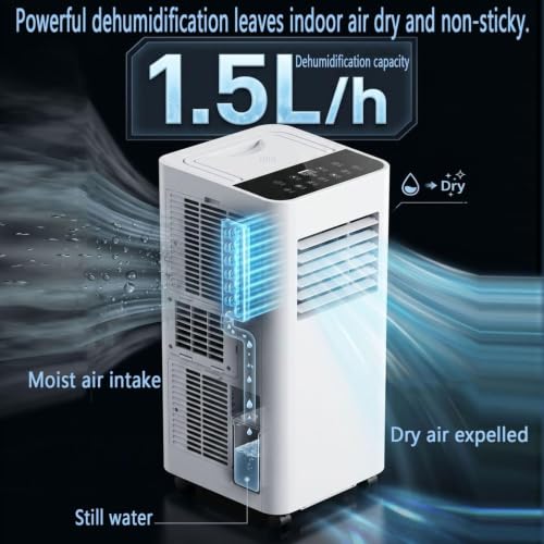 Tragbare Klimaanlage 7000 BTU, schnelle Kühlung für Räume bis zu 300 m², leiser 30dB Schlafmodus, Luftentfeuchter, 24H Timer, Lüftermodus für Zuhause und Büro