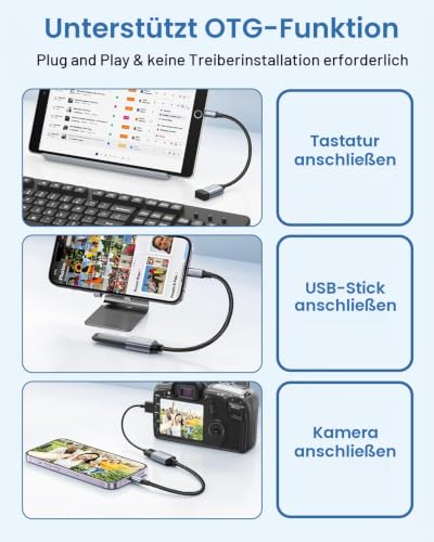 Lightning auf USB Adapter 2Stück, Lightning USB Adapter Handy iPhone auf USB Stick Adapter Kabel usb 3.0 OTG Adapter für iPhone 14 13 12 11 Pro Max/iPad, Unterstützt USB Sticks, Keyboards, Kartenleser