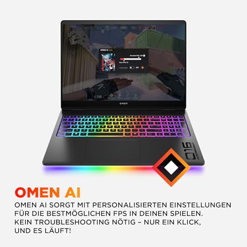 HP Omen MAX 16 Laptop, AMD Ryzen AI 7 H 350, RTX 5070 Ti, 32GB RAM, 1TB SSD | Windows 11 High-End Gaming Laptop mit 16" 240Hz WQXGA-Display, FreeSync Premium, Wi-Fi 7, RGB-Tastatur, QWERTZ, Shadow Black