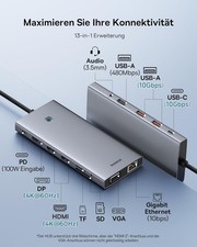 Baseus USB C Docking Station 3 Monitore, 13-in-1 USB C Hub mit 2 HDMI 4K@60Hz