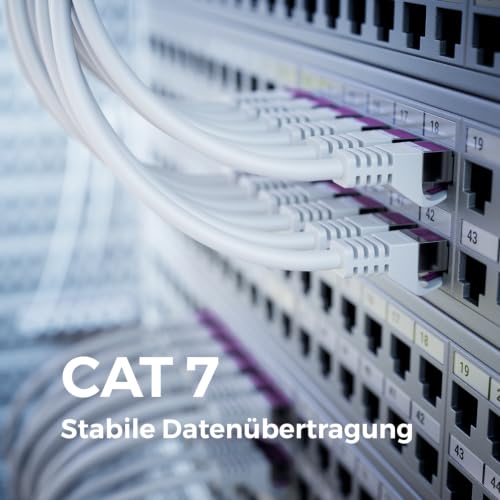 deleyCON 1m CAT7 Netzwerkkabel RJ45 10 Gigabit SFTP PiMF - Weiß | Patchkabel Ethernet Kabel, Kupfer, für Highspeed LAN, DSL, Switch, Modem, Router, Patchpanel, CAT7 CAT6 CAT5