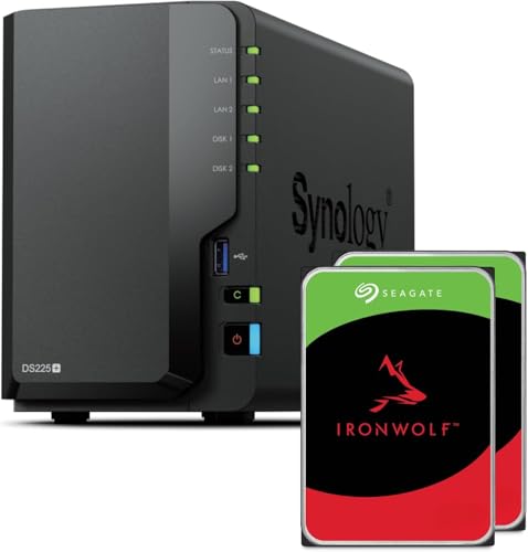 Synology DS225+ 16TB (Seagate Ironwolf 2x8TB) 2-Bay Plus Serie - Intel Celeron J4125 Quad-Core, 2 GB Non-ECC DDR4 SODIMM 1 x 2,5 GbE und 1 x 1 GbE RJ-45 LAN-Port