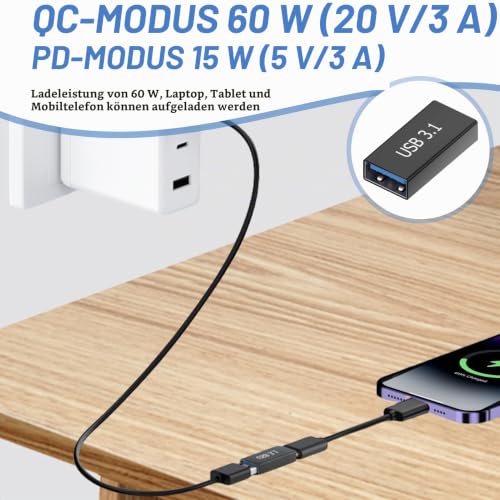 Supecesorio USB C auf USB 3.1 Adapter, 3 Stück USB C Buchse auf USB 3.1 A Buchse Konverter, 5 Gbit/s Übertragungsrate, Adapter A auf C, Zum Anschließen von Zwei Steckern Kabel