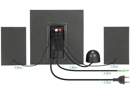 Speedlink Gravity LT PC Lautsprecher 2.1 Soundsystem Bluetooth - mit Subwoofer aus Holz, Aktiv Lautsprechersystem 80 Watt, 3,5mm Klinke AUX, RGB-Tischfernbedienung, schwarz