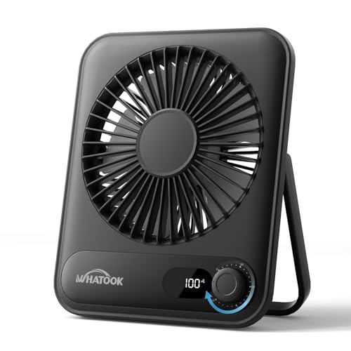 WHATOOK Tischventilator Klein Leise, 2000mAh Akku Ventilator USB C Tragbar