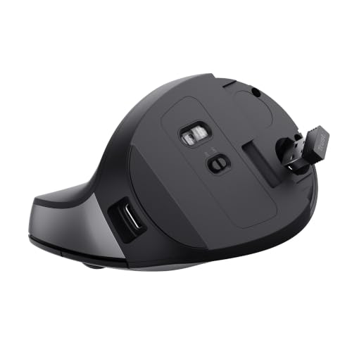Trust Yuno Wiederaufladbare Vertikale Maus, Kabellose Ergonomische Maus | Vorbeugung Gegen Mausarm/Tennisarm (RSI Syndrom) für Rechtshänder, 2.4GHz, 800-2400 DPI, PC Mac