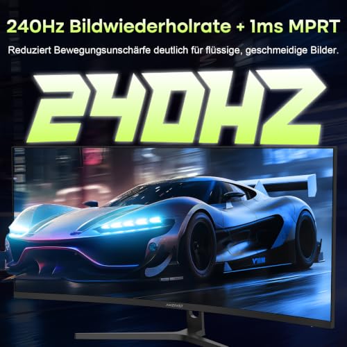 Amzfast 34 Zoll Curved Gaming Monitor, 3440x1440 UWQHD, 240Hz, 1ms MPRT, 1500R VA Curved, 21:9, 3000:1 Kontrast, 450cd/m², 131% sRGB, Adaptive Sync, Pip/PBP, HDMI2.1&DP1.4, VESA100×100, AMZG34C8 Pro