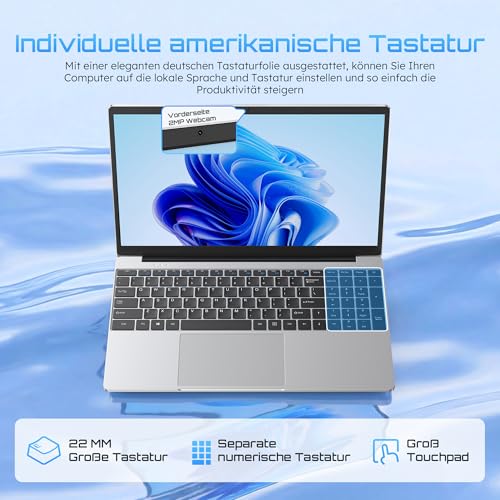 jumper Laptop 15,6 Zoll FHD Display, 12GB RAM 512GB SSD TF Erweitern 512GB, Office 365, 5205U Prozessor, Leichte Business und Studenten Notebook, 2 Stereo-Lautsprecher/Typ-C/USB 3.0/Zehnertastatur