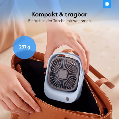 Silvergear® Tragbarer Tischventilator | USB-C Aufladung | 3 Geschwindigkeiten | 600 mAh Akku | Für Büro & unterwegs | Blau