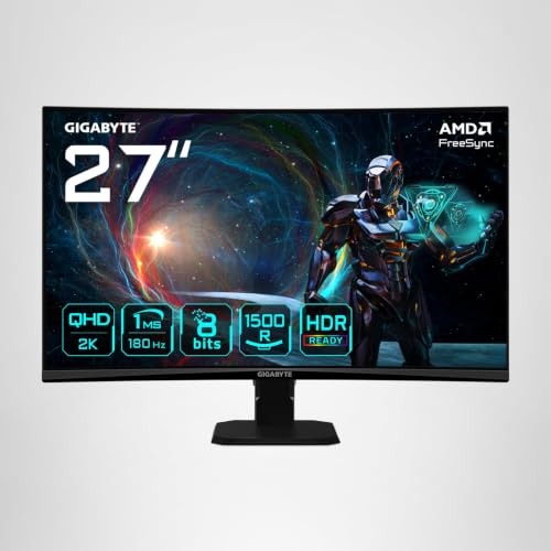 Gigabyte GS27QCA 27" QHD Gebogener Gaming-Monitor – 2560 x 1440, 180Hz, 1ms, 250 cd/m², FreeSync, HDR Ready, HDMI 2.0, DisplayPort 1.4