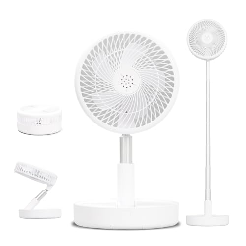 Tragbarer Faltbarer Standventilator Tischventilator, 8" Mini USB 7200mAh Akku Ventilator Leise, 9-100cm Höhenverstellbarer Ventilator 4 Geschwindigkeiten für Outdoor Camping Reise Schlafzimmer Büro