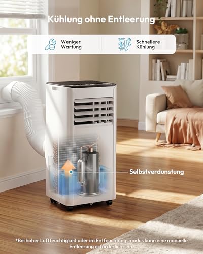 Klimaanlage Mobil - Klimagerät mit Abluftschlauch 7000 BTU | 4-in-1 Mobiles Klimagerät | Leiser Betrieb | Digitaldisplay + Fernbedienung | Fenster-Installationsset | 24h-Timer | Für Räume bis 20 m²