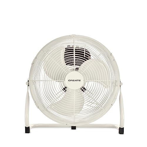 CREATE / AIR FLOOR RETRO/Industrieller Bodenventilator/Cremeweißer Ventilator, 12 Zoll, starker Luftstrom, 3 Geschwindigkeiten, leise, leicht, rutschfeste Standfüße.