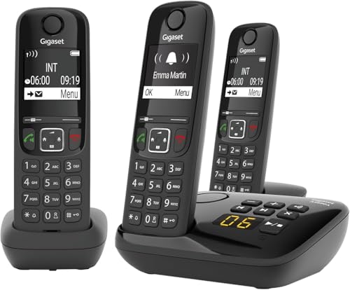 Gigaset AS690A Trio 3 DECT-Telefone mit Anrufbeantworter, Schwarz
