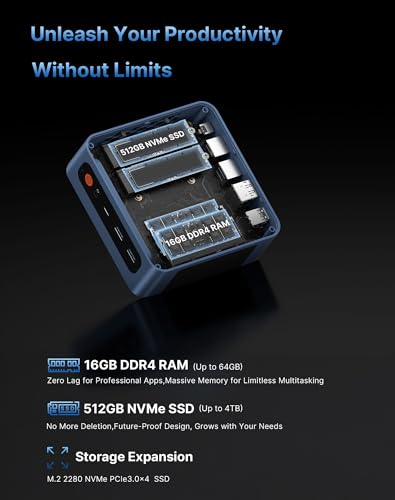 BOSGAME E5 Home-Office-Mini PC, Ryzen 5300U (Schlägt 4300U/N150, Bis zu 3.8GHz), 16GB DDR4 RAM 512GB NVMe SSD, Windows 11 Pro, HDMI/DP/USB-C, Triple 4K Display, Dual LAN, WiFi 5, BT5.0, Mini Computer