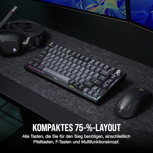 Corsair K65 Plus Wireless 75% RGB Mechanische Gaming-Tastatur - Schwarz | QWERTZ DE, Hot-Swap-Fähige, Vorgeschmierte MLX Red Lineare Schalter, Zweischichtige Schalldämpfung, PBT Tastenkappen