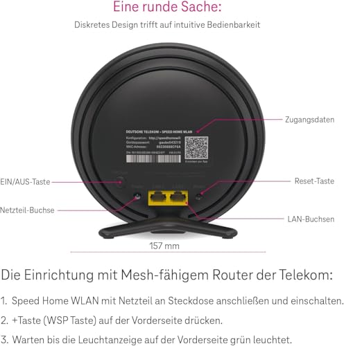 Telekom Speed Home WLAN 2. Gen | Wi-Fi 6 Mesh-Repeater für Starkes Heimnetz | bis 4.800 Mbit/s | Plug & Play per WPS | 2× LAN