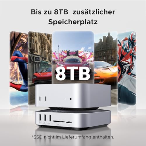 UGREEN Mac mini M4 Dock 40Gbps M.2 NVMe SSD Gehäuse, 5X 10Gbps USB-Anschlüsse, Docking Station mit HDMI(8K@30Hz max.) für Dual Display, SD/TF 4.0 & 3,5mm Aux – Kompatibel mit Mac mini M4/ M4 Pro