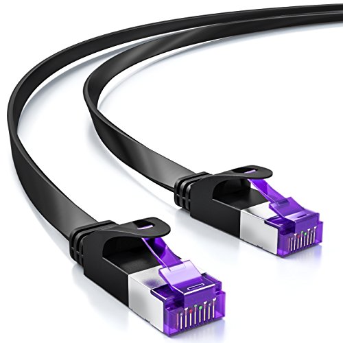 deleyCON 3,0m Flaches Cat7 Netzwerkkabel RJ45 10 Gbit/s LAN - Schwarz