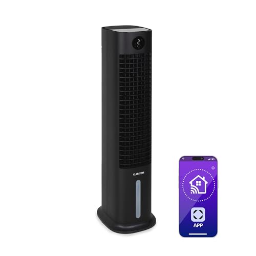Klarstein Skytower Grand Smart Ventilator Mit Wasserkühlung – 4-in-1 Luftkühler, Luftreiniger & Luftbefeuchter, 460 m³/h, Wi-Fi & App-Steuerung, 8L Tank, Timer, Ionisator, Ideal für Räume, Schwarz