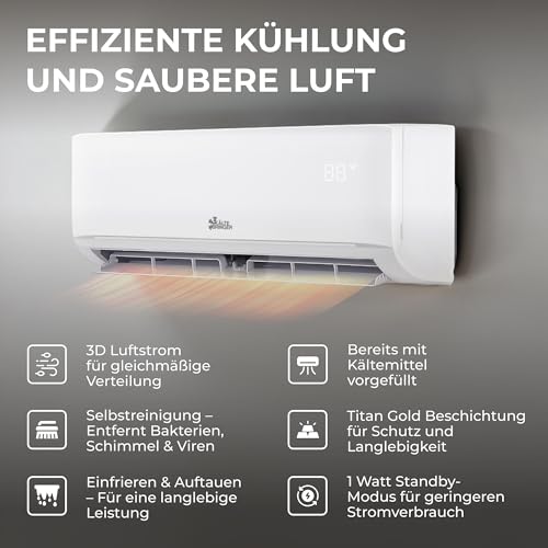 Kältebringer® Split Klimaanlage 9000 BTU 2,6 kW R32 Kältemittel