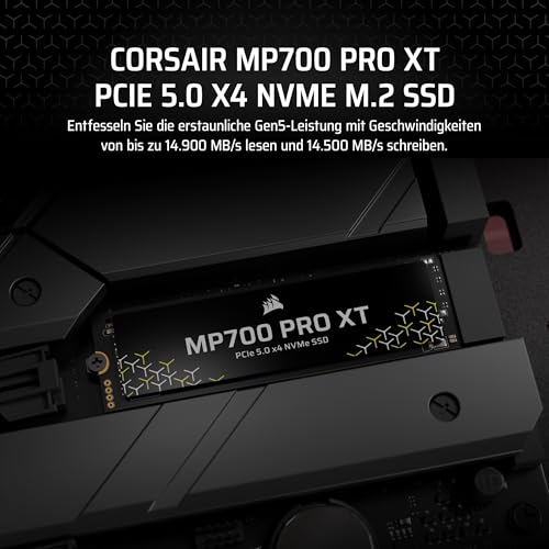 Corsair MP700 PRO XT 4TB PCIe 5.0 NVMe M.2 SSD – Bis zu 14.900 MB/s, Gen5-Geschwindigkeit, DirectStorage Ready für Gaming-PCs – Schwarz