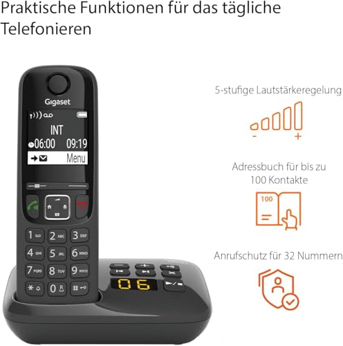 Gigaset AS690A Quattro Vier DECT-Telefone mit Anrufbeantworter, Schwarz