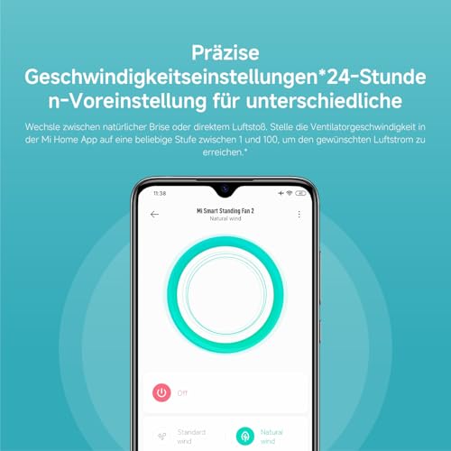 Xiaomi Mi Smart Standing Fan 2 Tisch- Standventilator mit optionaler iOS/Android Mi Home Appanbindung (15 W sparsamer BLDC Motor, 58 dB, 4 Geschwindigkeitsstufen, Google Assistant kompatibel) Weiß