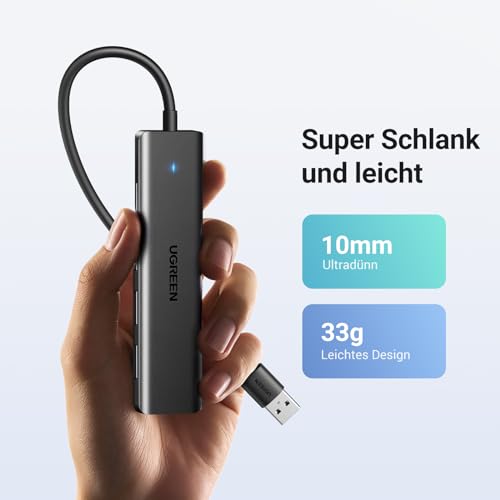 UGREEN 4-Port USB 3.0 Hub USB Verteiler Multiport Adapter 5Gbps (15cm) | USB Splitter für MacBook, iMac, Surface, Dell, Thinkpad, USB Stick, Mobile HDD, Desktop PC und mehr