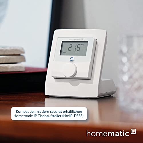 Homematic IP Smart Home Wandthermostat mit Luftfeuchtigkeitssensor + Tischaufsteller, digitales Thermostat Heizkörper/Fußbodenheizung, App, Alexa, Google Assistant, Temperaturmessung, Energie sparen