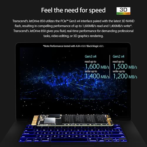 Transcend 960GB JetDrive 850 SSD (ohne Gehäuse) für MacBook Air 11" und 13" (Mitte 2013 - 2017), MacBook Pro Retina 13" und 15" (Ende 2013 - Mitte 2015) bis zu 1.600/1.400 MB/s - TS960GJDM850