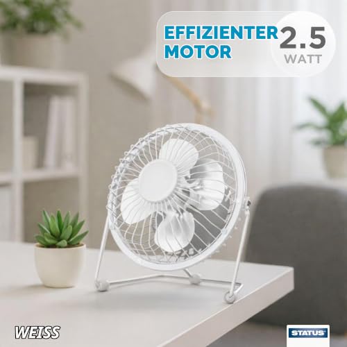 Status USBWHWFAN1PKB4 Tischventilator | 10,2 cm tragbarer Mini-Ventilator | Single Speed kleiner Ventilator | Weiß