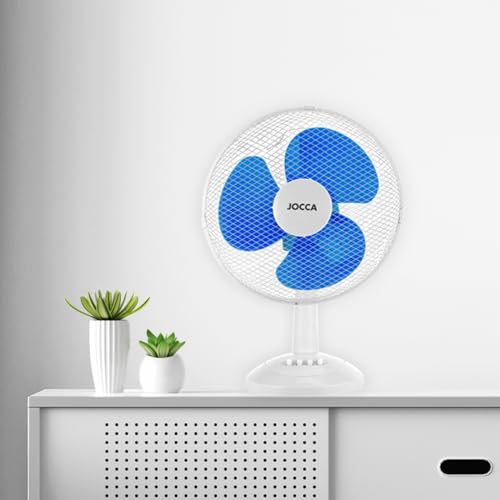 Jocca - Tischventilator 30 cm Durchmesser/Leistung 45 W / 3 Geschwindigkeiten / 3 Flügel/Oszillationssystem, neigbarer Kopf (Blau)