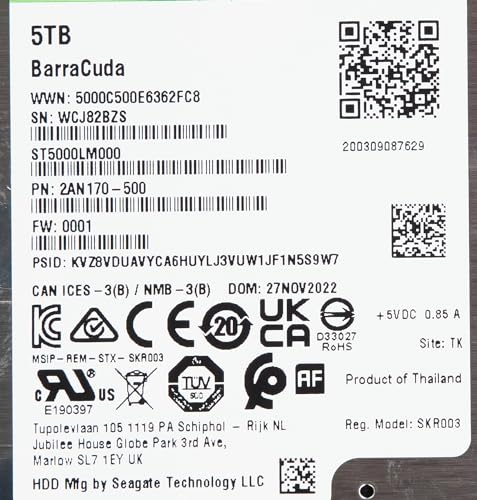 Seagate Barracuda 5TB interne Festplatte HDD, 2.5 Zoll, 5400 U/Min, 128 MB Cache, SATA 6GB/s, silber, Modellnr.: ST5000LM000