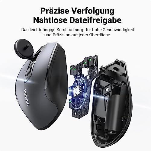 UGREEN 2.4G Maus kabellos mit 4000 DPI Wireless Mouse mit USB Empfänger | Ergonomisches Design, 18 Monate Akkulaufzeit, Funkmaus kompatibel mit Laptop Computer (Schwarz)