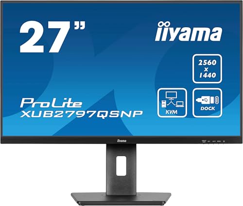 iiyama Prolite XUB2797QSNP-B1 68,5cm 27" IPS LED-Monitor WQHD 100Hz HDMI DP-in/Out DaisyChain USB3.2 USB-C Dock 96W LAN KVM-Switch Slim-Line Höhenverstellung Pivot AdaptiveSync schwarz